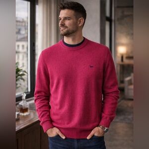 Harmont & Blaine 100% Merino Wool Crewneck Sweater Fuchsia Navy Small Italy